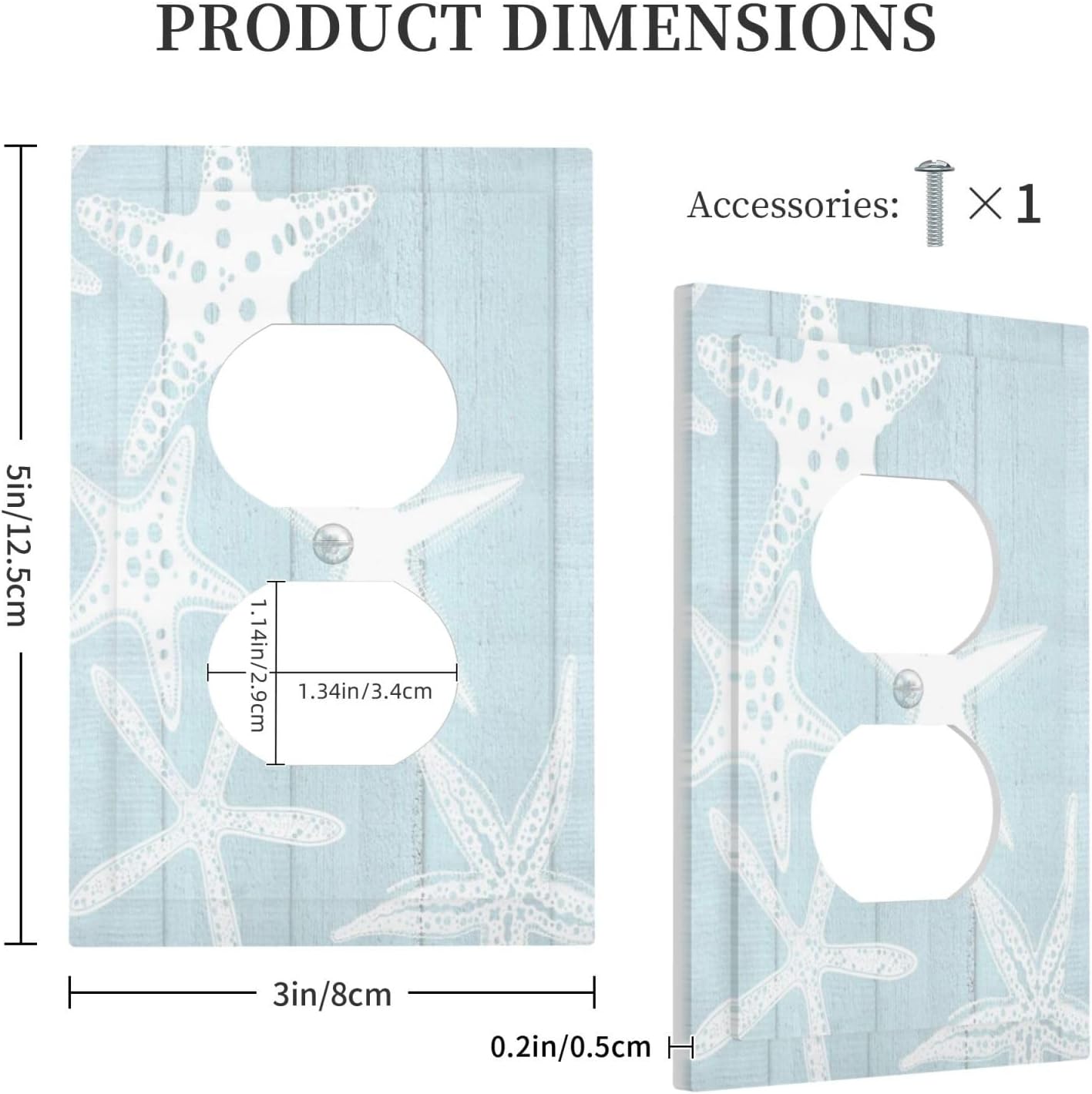 Beach Starfish Vintage Wood Rustic Country Ocean Outlet Covers 1 Gang Duplex Light Switch Cover Decorative Switch Plates Electrical Receptacle Faceplate Wall Plate for Farmhouse Kids Room Decor