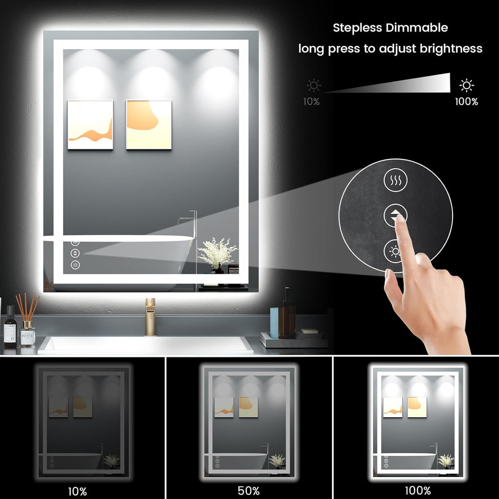 30X36 LED Bathroom Mirror with Lights, Anti-Fog, Backlit + Front Lit, Lighted Bathroom Vanity Mirror for Wall, Memory Function, Dimmable, Tempered Glass, Shatter-Proof