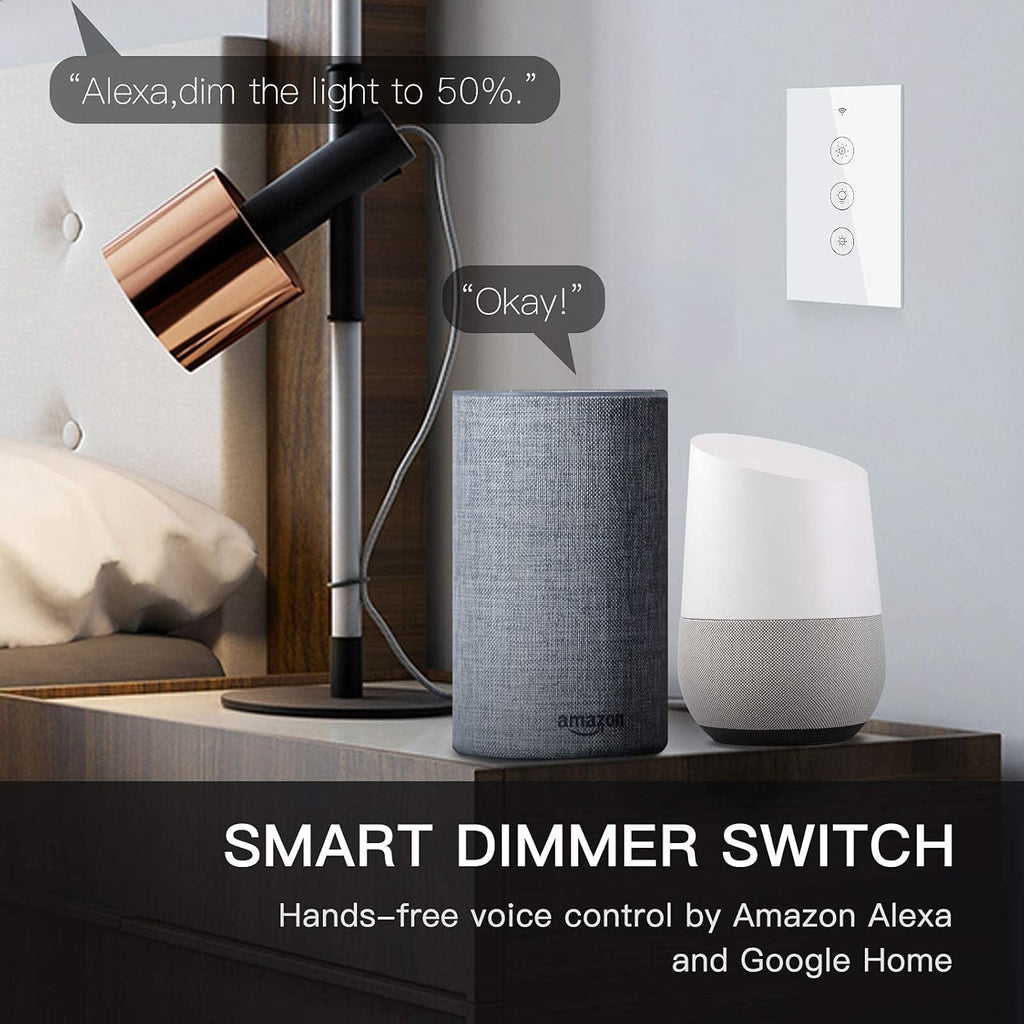 MOES WiFi RF Smart Light Dimmer Switch, Smart Life/Tuya APP Relay Status Backlight Switch Off RF Remote Control Voice Compatible with Alexa Google Assistants, White Touch