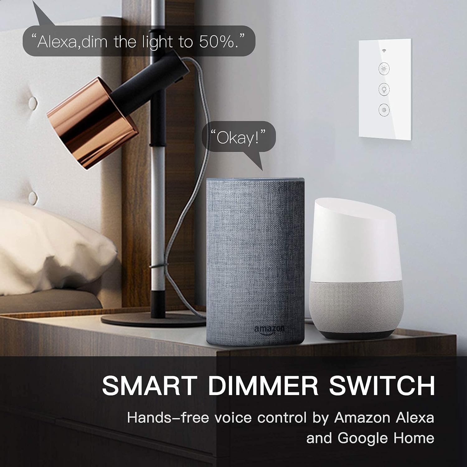 MOES WiFi RF Smart Light Dimmer Switch, Smart Life/Tuya APP Relay Status Backlight Switch Off RF Remote Control Voice Compatible with Alexa Google Assistants, White Touch