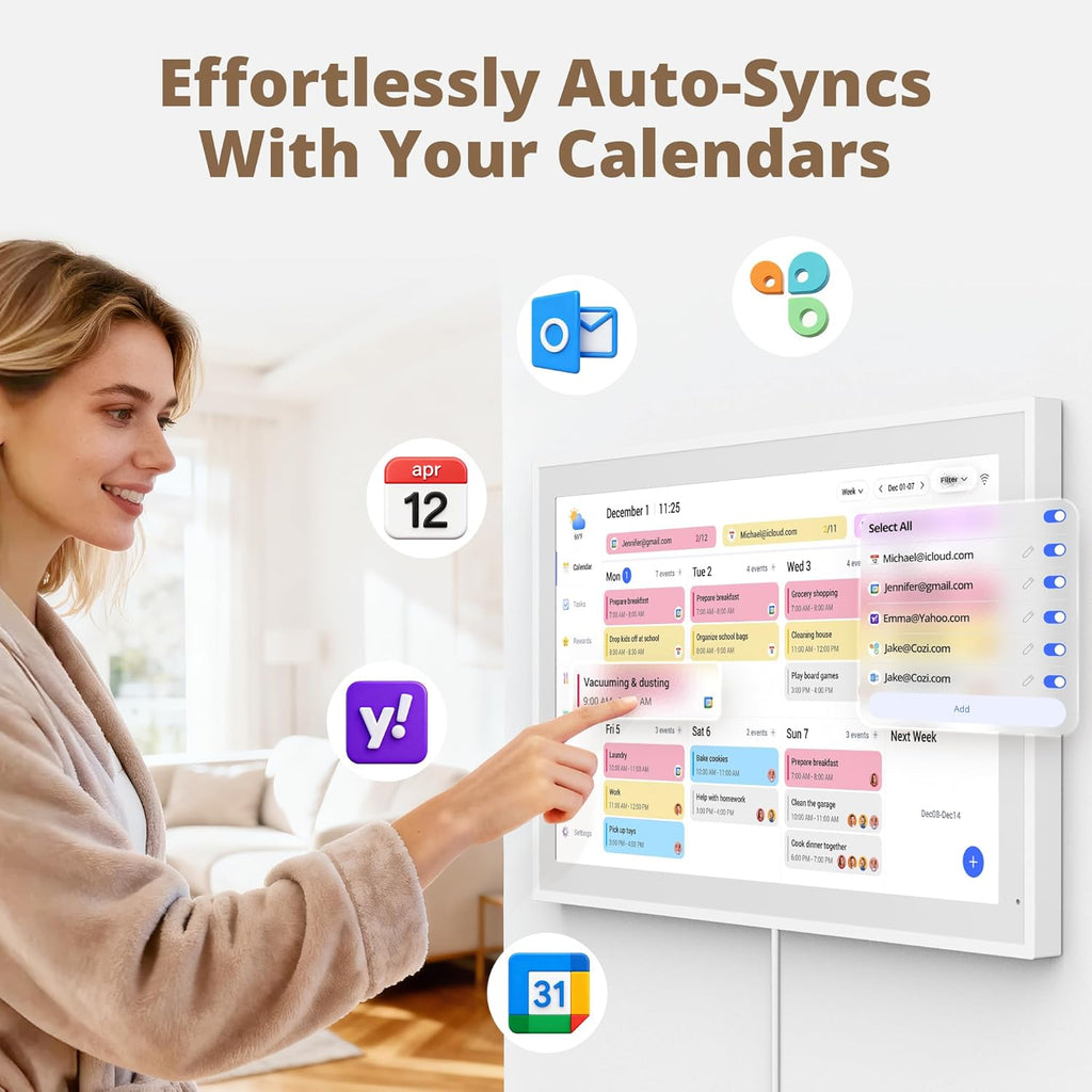 Dragon Touch Digital Calendar 21.5 Inch Touch Screen, Electronic Wall Calendar Chore Chart for Family Monthly/Weekly Planner, Interactive Display for Home Organization, Desk Mount Included - White