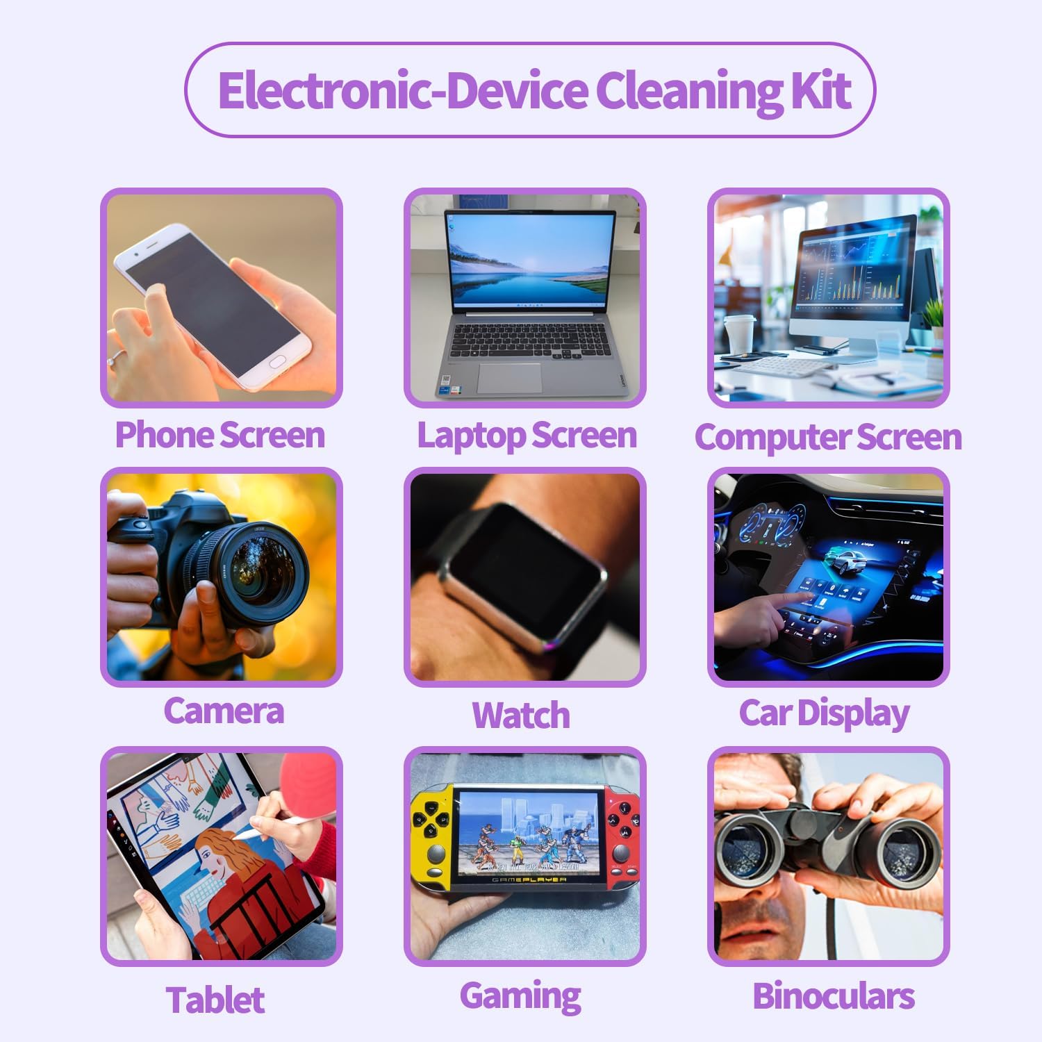 Phone Touch Screen Cleaner Mist Spray and Wipe, Hatstart Pristine Eyeglass Cleaning Kit for TV Laptop Computer Tablet PC LCD Flat Screens Car Display, Compatible with iPhone iPad MacBook Pro, Purple