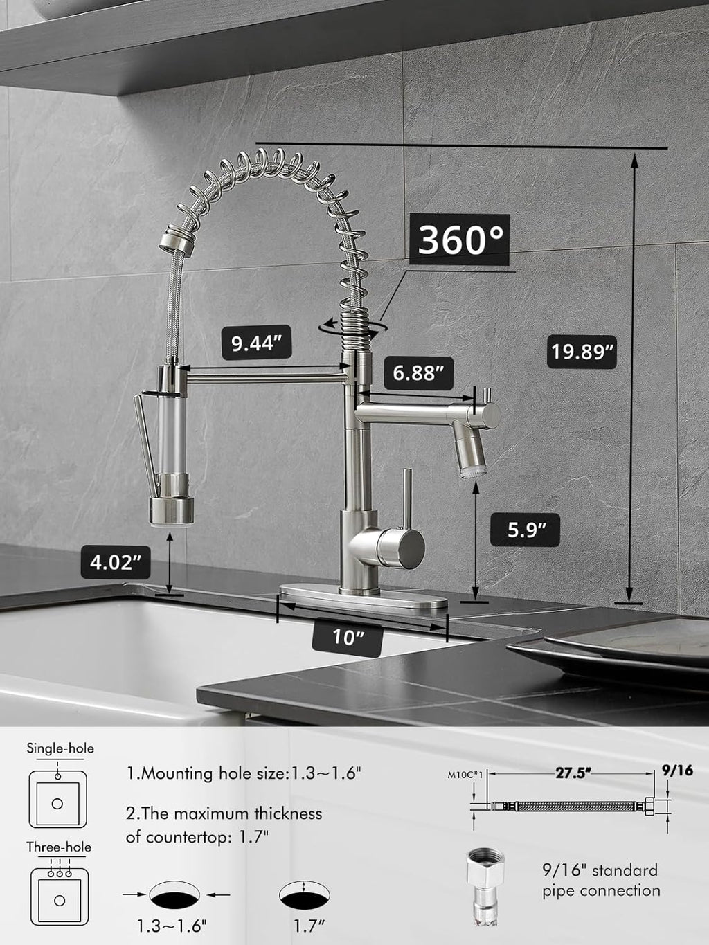 Kitchen Sink Faucet with LED,AIMADI Single Handle Stainless Steel Brushed Nickel Kitchen Faucet with Deck Plate, Grifos De Cocina