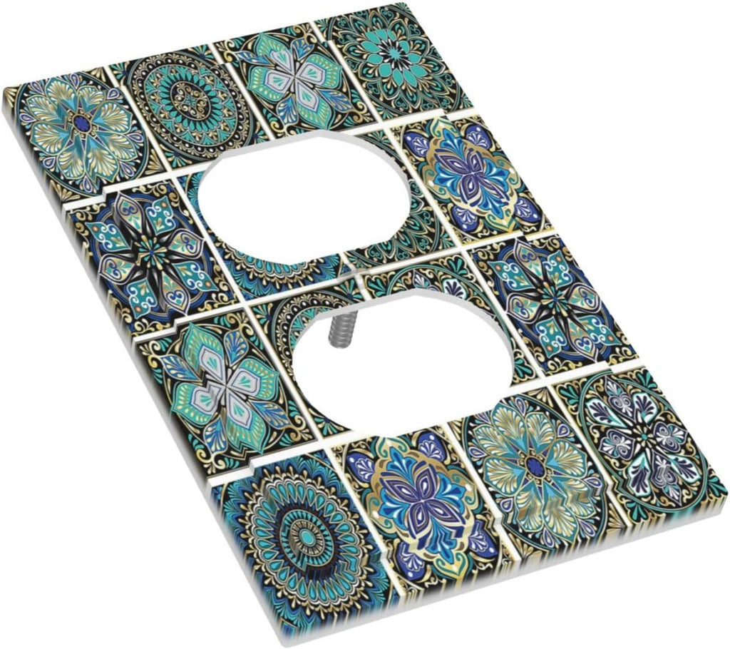 Outlet Covers Mandala Decorative Rustic Vintage Turquoise Pattern 1 Gang Duplex Wall Plate Decorative Switch Plates Electrical Receptacle Faceplate Light Switch Cover for Bedroom Bathroom