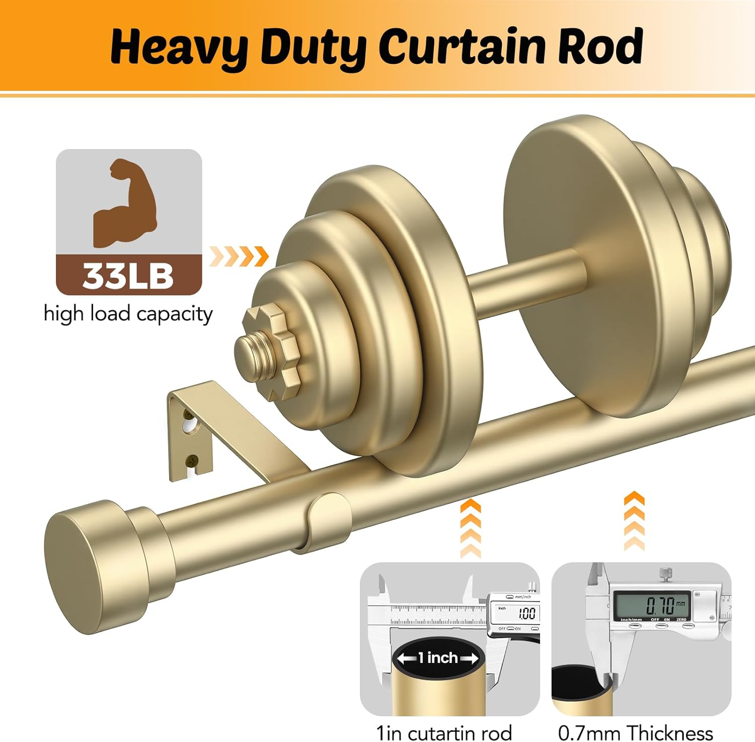 GEEBOBO Gold Curtain Rods for Windows 72 to 144 Inch, 1 Inch Adjustable Heavy Duty Decorative Window Curtain Rod, W1 (Gold, 32"-150")