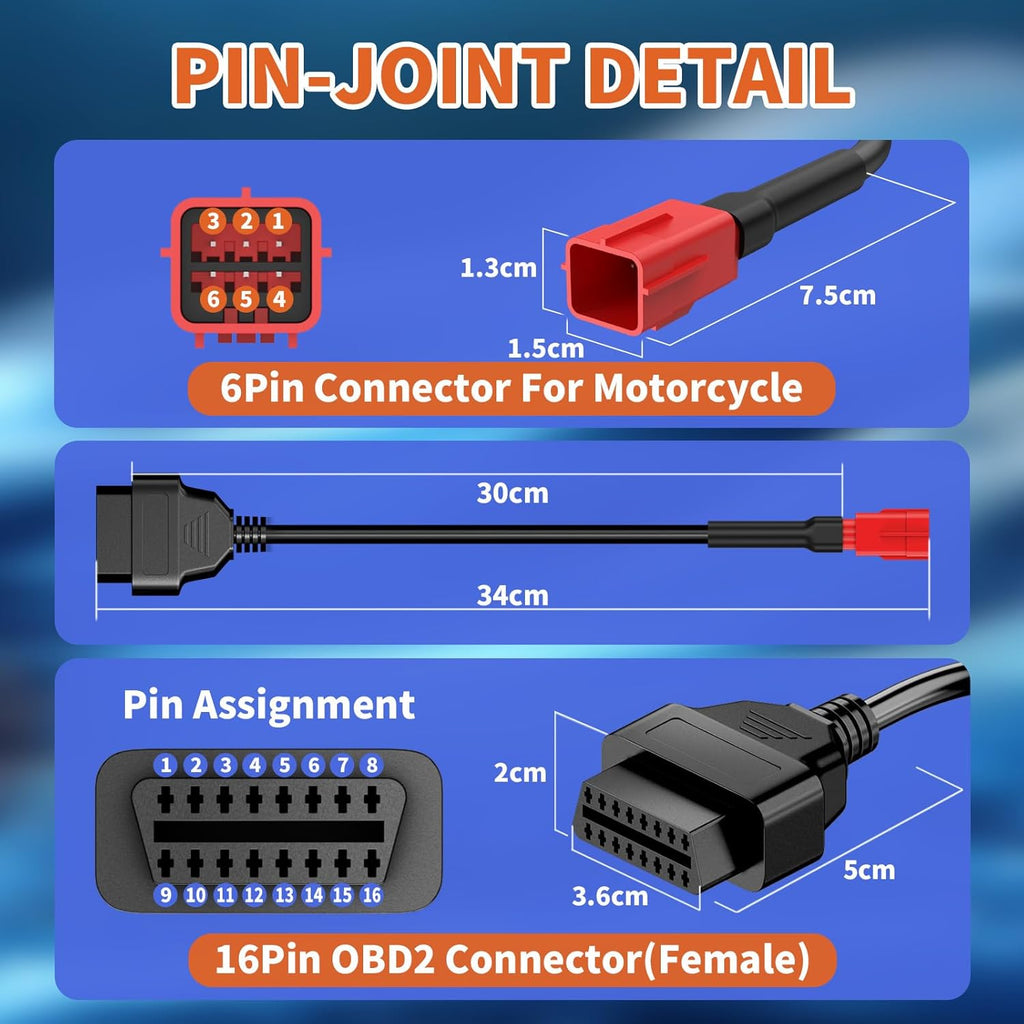 OBD2 Adapter Cable Fits for BMW Motorcycles, 6Pin to 16Pin OBD2 Diagnostic Adapter Cable Works with All OBDII Scanner
