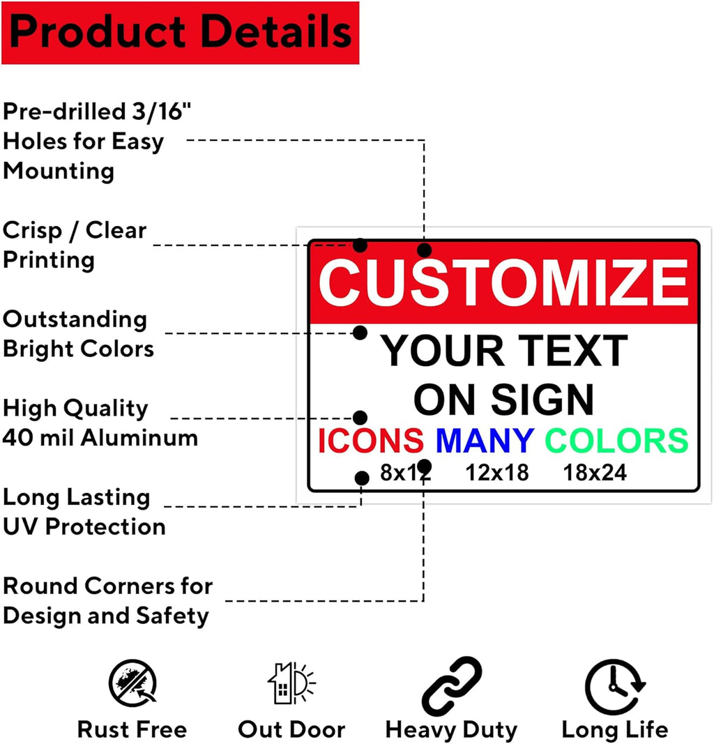 Custom Signs for Outside - Personalized Metal Signs for Outdoors, Home, Airbnb, Office, 12x18 Inch Custom Metal Sign Rust Free, UV Protected, Waterproof and Easy to Install - Made in USA