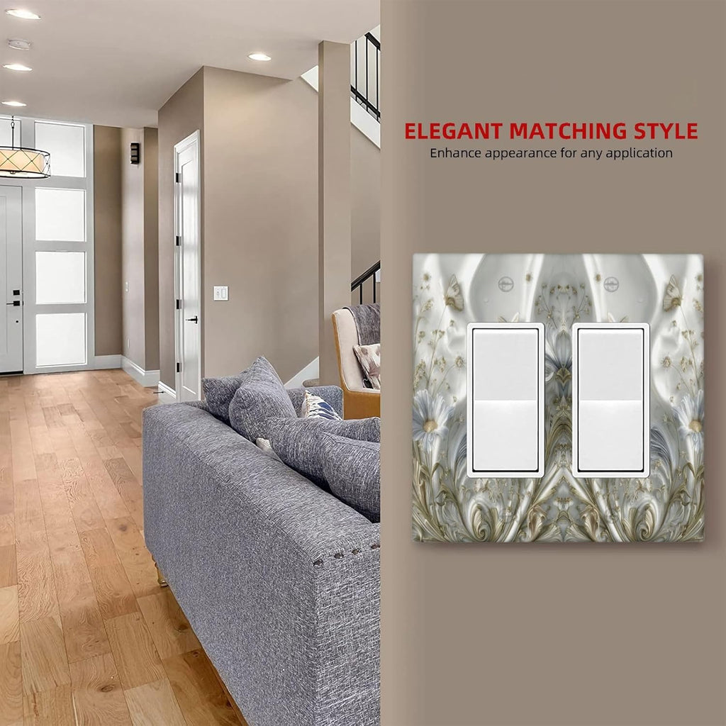 Artistic Flowers Floral Plant 2 Gang Double Rocker Decorative Light Switch Covers Electrical Faceplate Switch Plates for Bathroom Kitchen Home