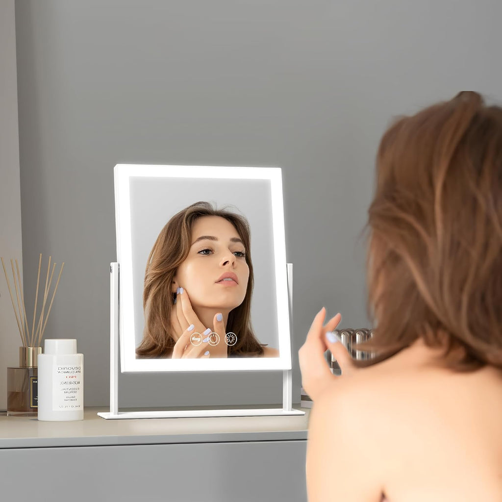 VANITII Vanity Mirror with Lights LED Lighted Makeup Mirror with Magnification 9”x12” Hollywood Mirror 3 Color Lighting 360 Rotation Smart Touch Control for Desktop Dormitory Bedroom