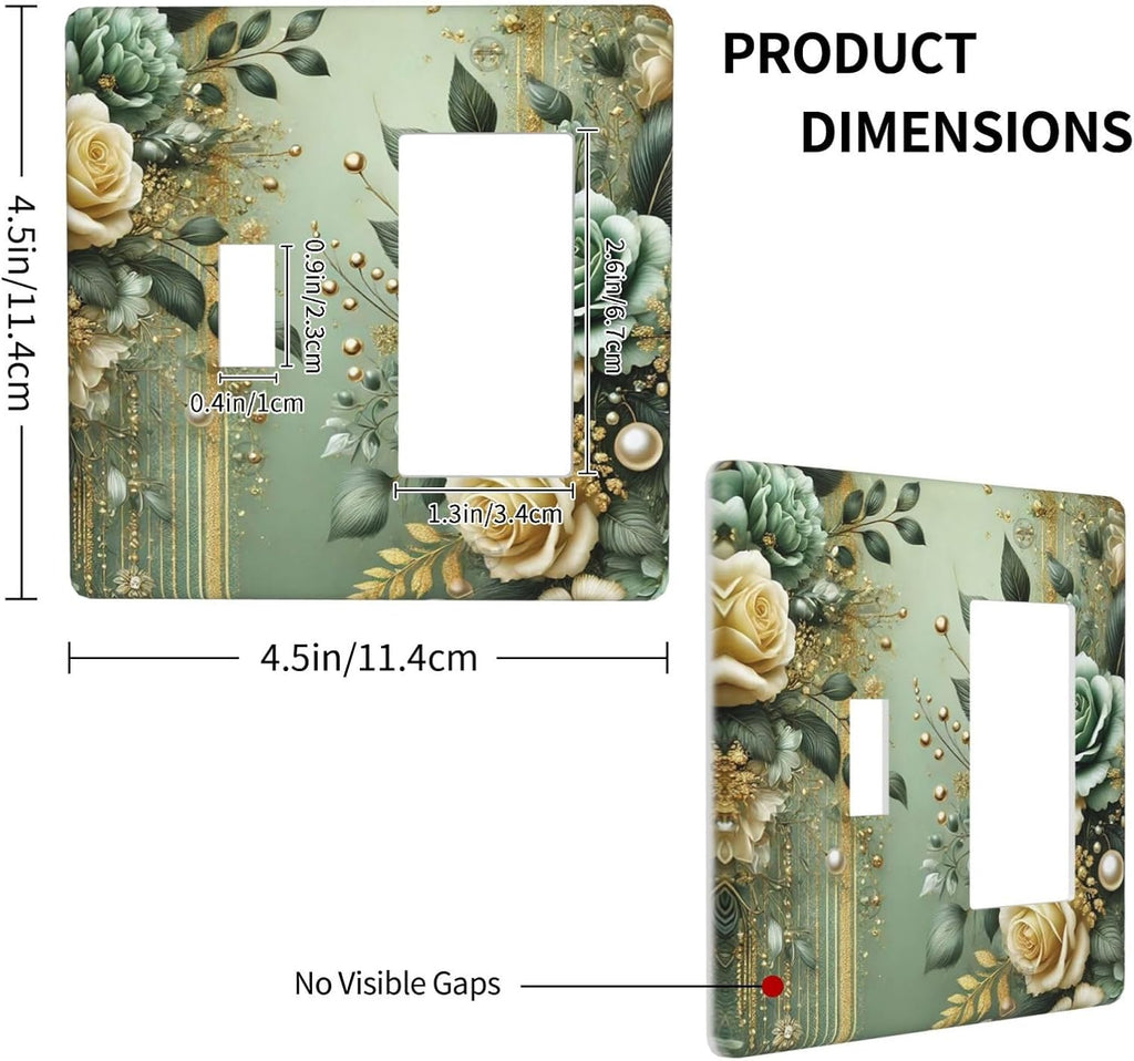 Decorative Outlet Covers Rustic Green Floral Leaves Teal Flowers Gold Stripe 2 Gang 1 Gang Wall Plate Cover Single Toggle Rocker Combo Light Switch Cover Plate Face Plate