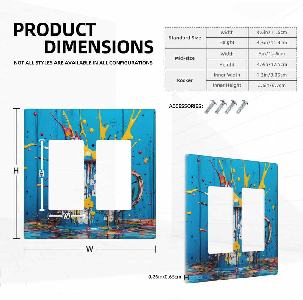 Decorative Outlet Covers Colorful Paint Splatters Blue Wood Plank 2 Gang Wall Plate Double Rocker Two Switch Wall Cover Plate Jumbo Dual GFCI Faceplate for Home Decor