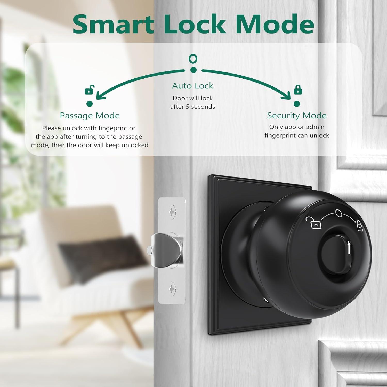 GeekTale Fingerprint Door Lock, Smart Lock with App, Biometric Door Lock, Thumbprint Door Knob, Smart Fingerprint Door Knob for Bedroom, Office, Apartment