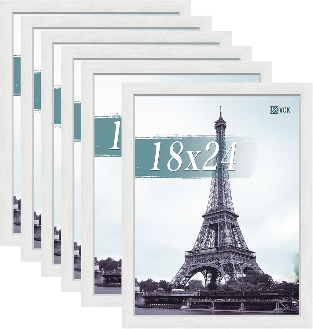 VCK 18x24 Poster Frames white Set of 6, Wide Border Wood Picture Frame, Multi-Directional Display Family Photos, Office Prints, Studio/Gallery Artwork, Woodgrain Series, Wall Hanging