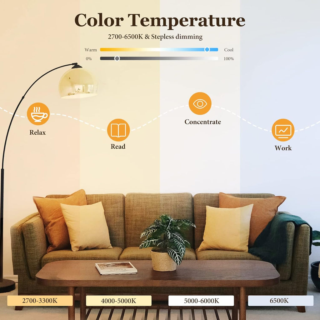 Smart Light Bulb, WiFi & Bluetooth 5.0, A19 E26 800LM Color Changing Light Bulb, Warm to Cool White, Dimmable LED Lights, App Control, UL Listed, No Hub Required, Works with Alexa Google Home