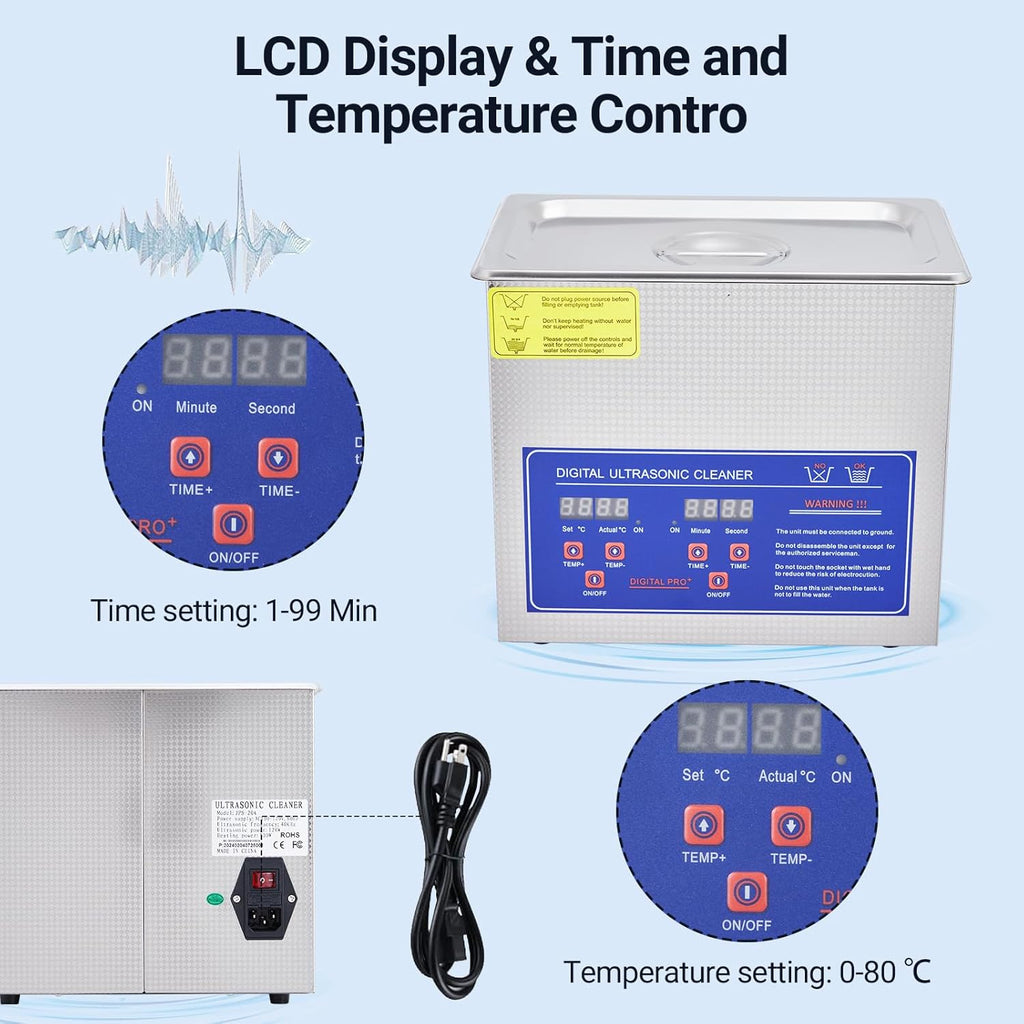 3.2L Commercial Ultrasonic Cleaner | Professional 40kHz with Digital Timer & Heater | for Jewelry, Watches, Eyeglasses & Small Parts Cleaning