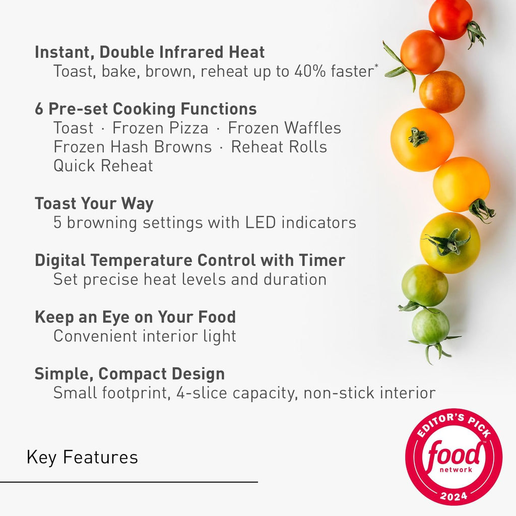 Panasonic FlashXpress Toaster Oven Countertop, 4-Slice Compact Size with Double Infrared Heating, 6 Auto Cook Options and Precise Temperature Control, 1300W - NB-G110P-W (White)