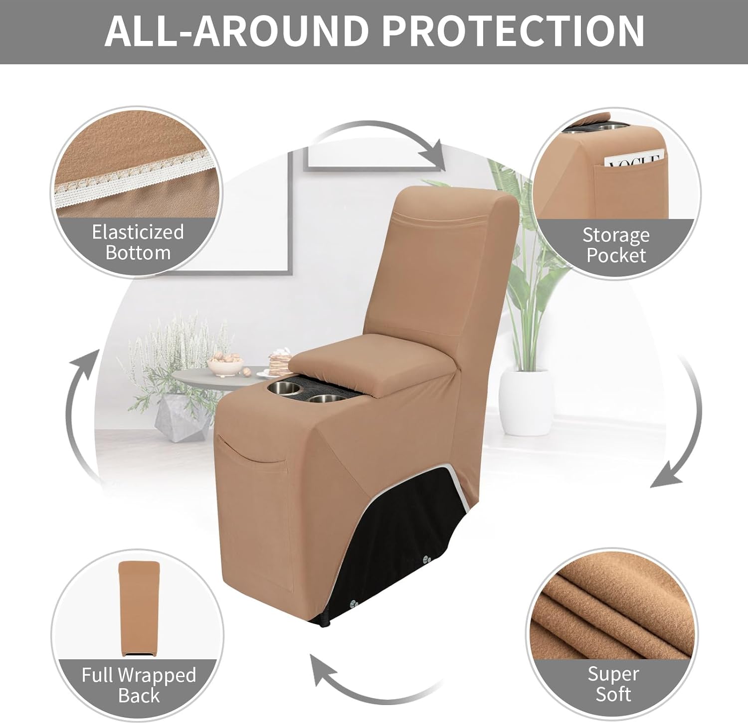 Easy-Going 100% Waterproof Recliner Console Cover, Stretch Middle Console Couch Covers for Reclining Sofas, Sectional L-Shape Furniture Protector for Kids & Pets, 1 Console Cover, Camel