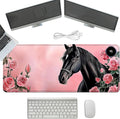 Heated Mouse Pad with 3 Temperature Settings(104°F–122°F),Large 31.5x13 Inch PU Leather Heated Desk Mat,Waterproof Warming Pad for Office,Gaming & Cold Hands Relief,Pink Rose Black Horse