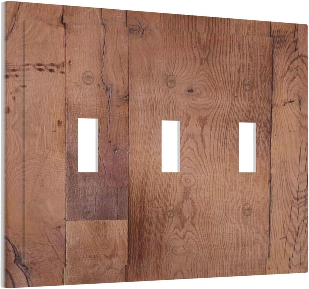 Rustic Brown Dark Wood Texture Printing Decorative Switch Plates 3 Gang Wall Plate Triple Toggle Light Switch Cover Faceplate Electrical Wall Panels For Farmhouse Cabin Decor