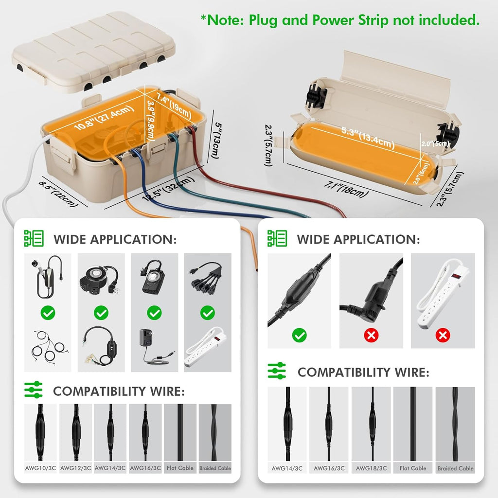 RESTMO 5-Piece Outdoor Waterproof Electrical Box Set – 12.5" x 8.5" x 5" Large & 7.1" x 2.3" x 2.3" Small, Weatherproof Boxes for Power Strip, Outlet, Plug, Socket, Timer, Holiday Light, Almond