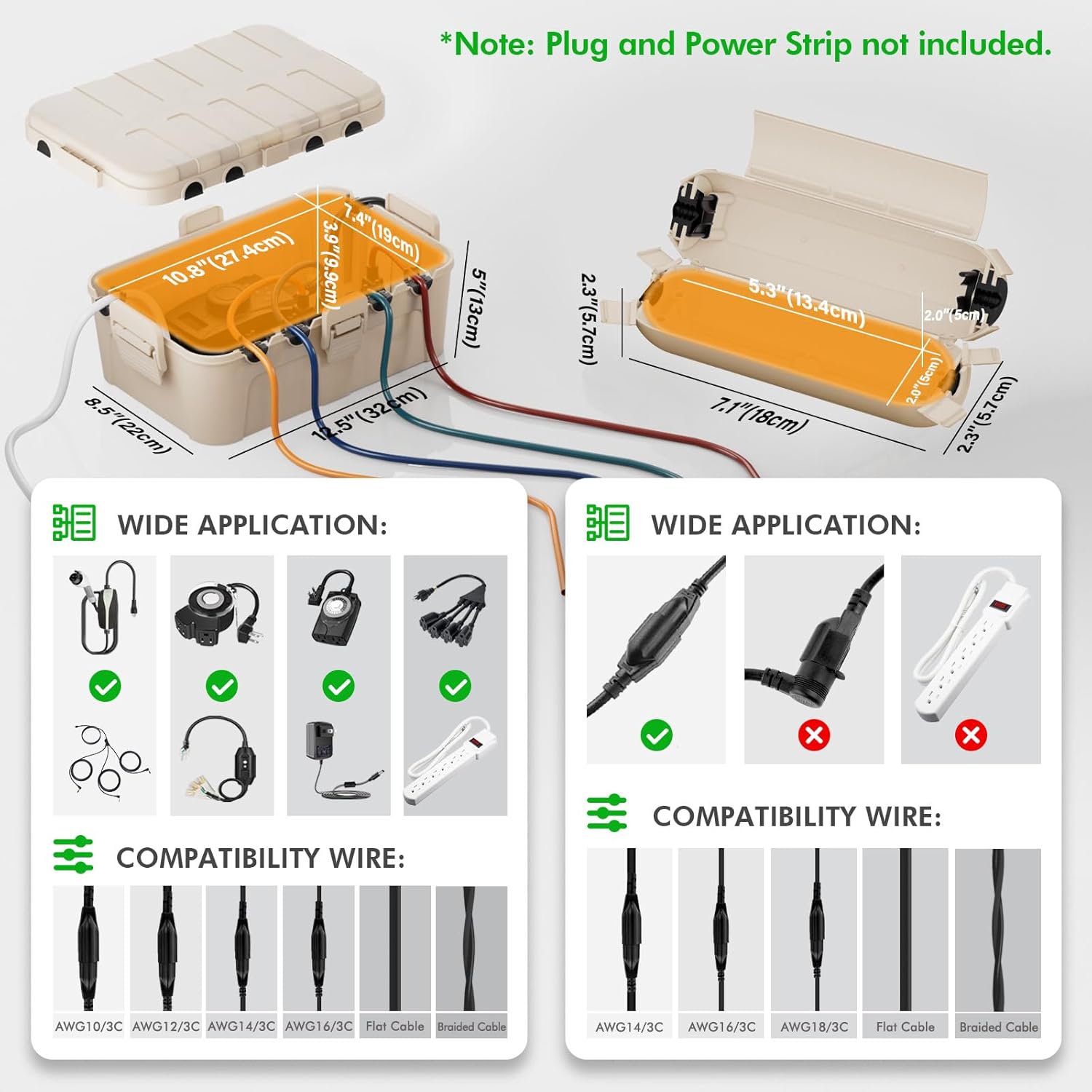 RESTMO 5-Piece Outdoor Waterproof Electrical Box Set – 12.5" x 8.5" x 5" Large & 7.1" x 2.3" x 2.3" Small, Weatherproof Boxes for Power Strip, Outlet, Plug, Socket, Timer, Holiday Light, Almond