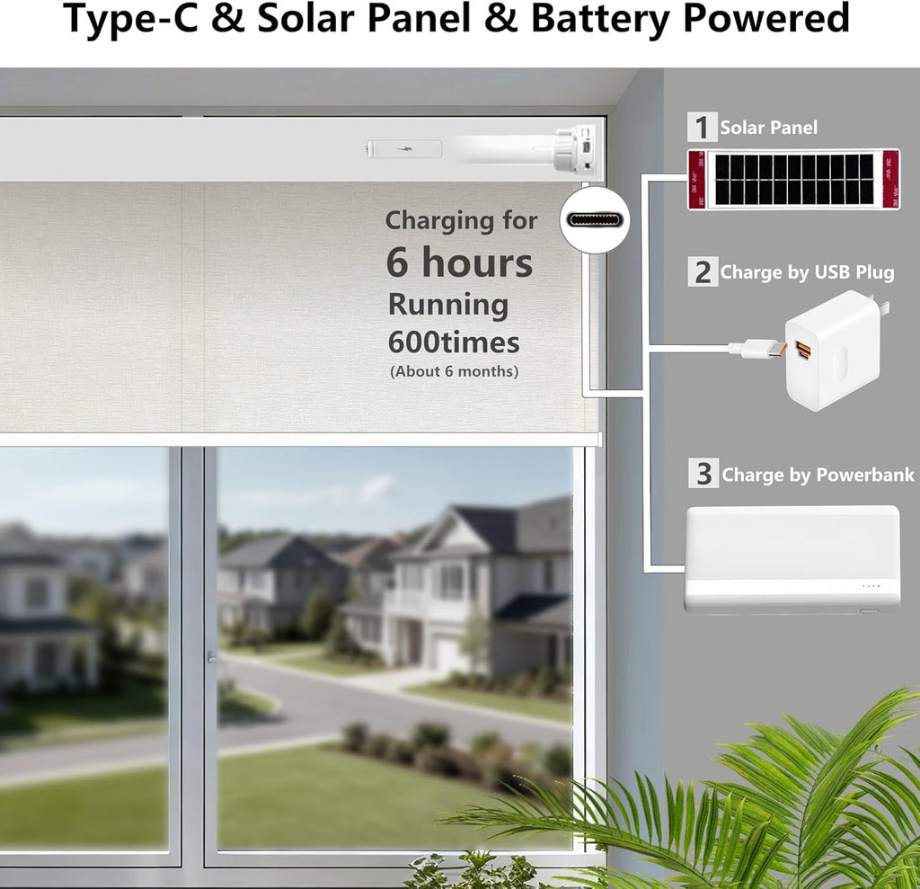 Smart Motorized Blinds – 70% Blackout Roller Shades with Remote, Alexa/Google Home/Siri Control, Matter Compatible, Wireless Rechargeable Battery, Custom Sizes for Windows & Sliding Doors