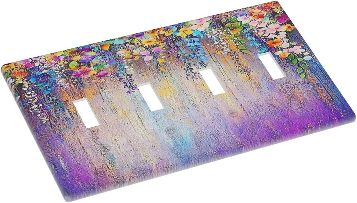 Colorful Country Flower Wildflower Floral Light Switch Covers Quad Toggle Electrical Faceplate 4 Gang Wall Plate Decorative Switch Plates For Bed Room Living Room Decor