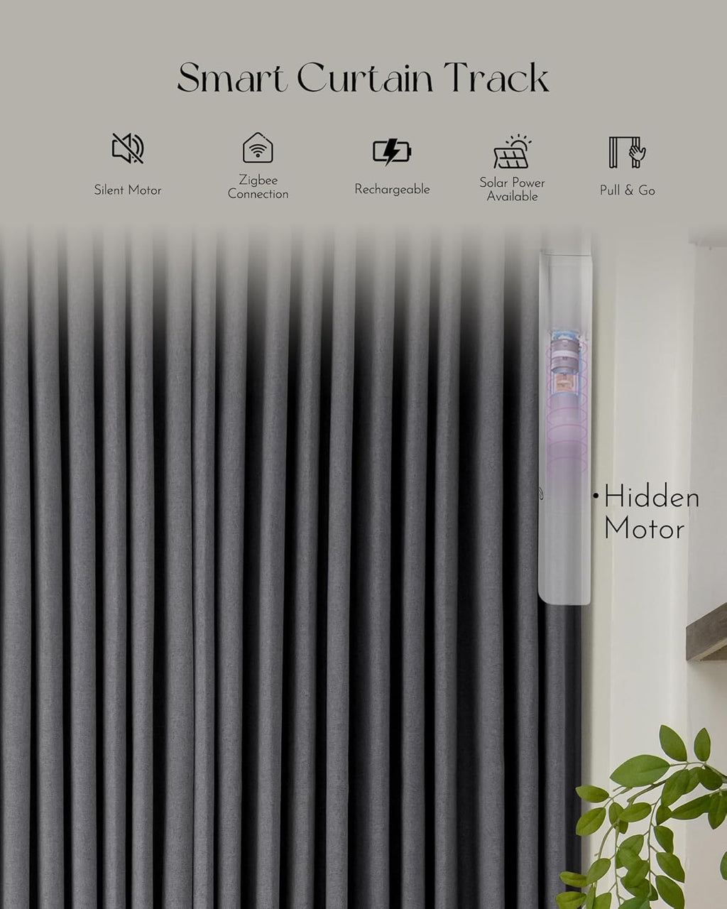 Graywind Rechargeable Smart Curtains Compatible with Alexa App Remote Control Motorized Drape for Sliding Door One-Way or Split Draw, Custom Width Up to 220" (Iron Grey)