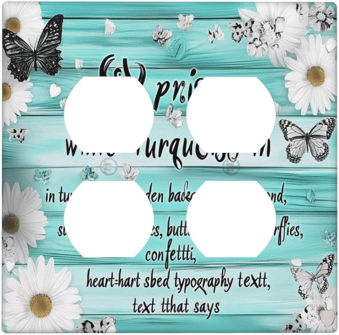 Teal Butterfly Daisy Rustic Wooden Signs Outlet Covers 2 Gang Double Duplex Decorative Light Switch Covers Electrical Wallplates Socket Faceplate For Farmhouse Cabin Decor