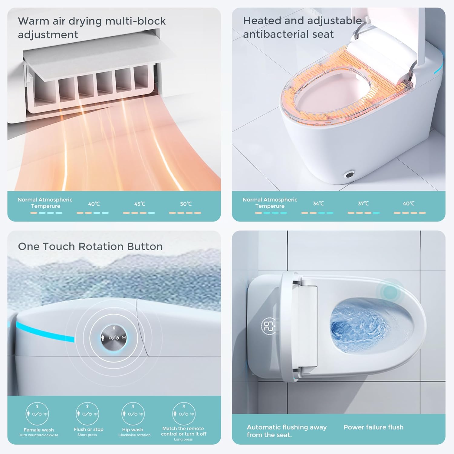 Smart Toilet with Bidet Built In, One Piece Toilet with Auto Open & Close Lid and Dual Flush, Heated Seat, Remote Control, Modern Electric Toilet with Water Tank, Foam Shield, Warm Dryer, 1.28GPF