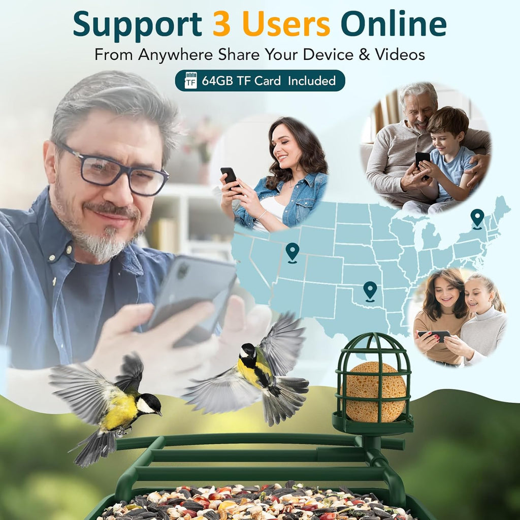 BIRDLEGEND® BL01 Bird Feeder with Camera Solar Powered, Free AI Smart Camera Bird Feeder with 64GB Card DIY Add-ons 1080P Live Auto Capture Videos Pictures, Gifts for Birdlover Mom Dad, 2.4GHz WiFi