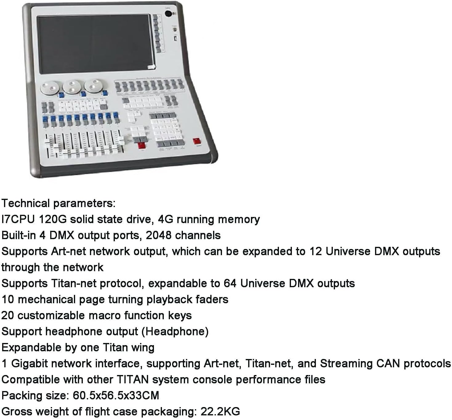 14.1" Professional DMX512 Lighting Controller, 2048 Channels, 4 DMX Outputs, Supports Art-net & Titan-net, Perfect for Light Shows & Events