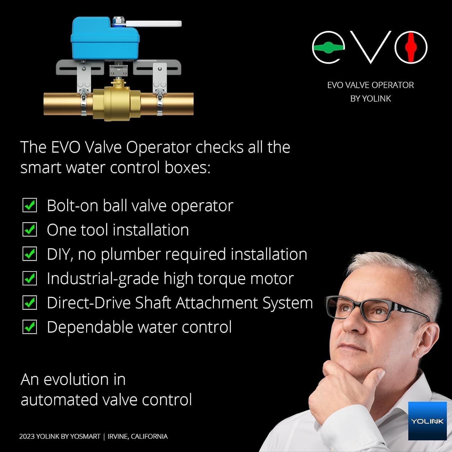 YoLink DIY Automatic Water Leak Detection & Shut-Off Starter Kit, Valve Operator, X3 Version Wireless Valve Controller, (4) Leak Sensors, Hub
