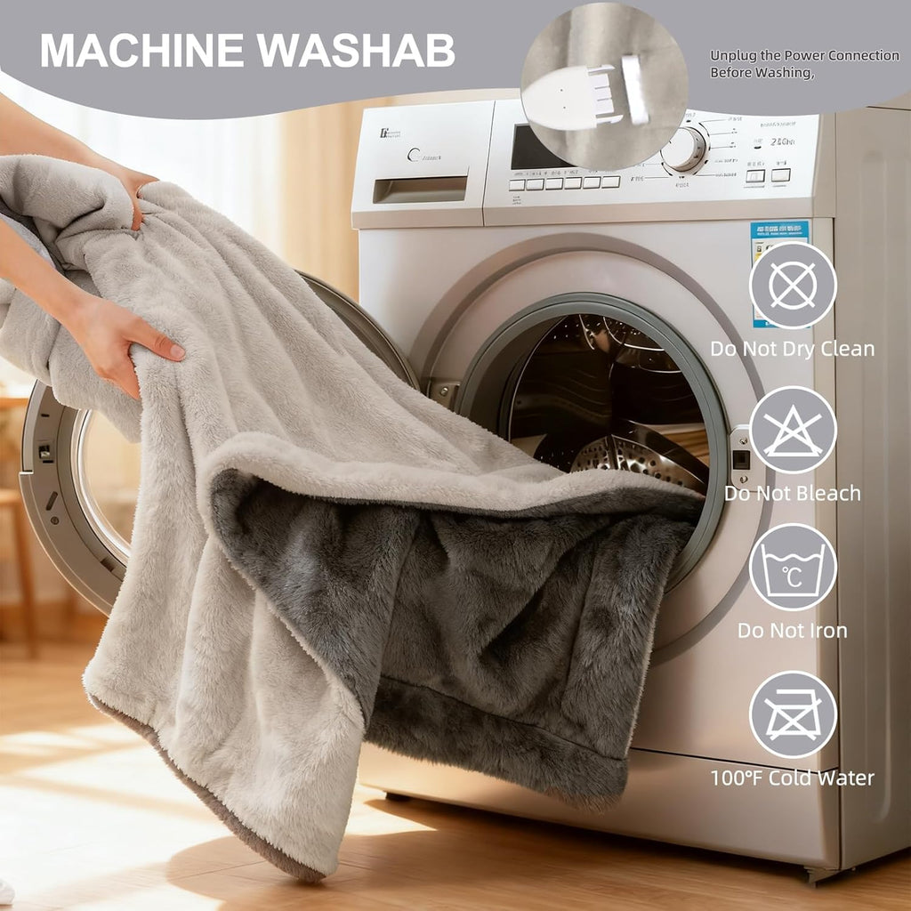 Electric Heated Blanket Throw 50''x60'' – Soft Dual-Sided Flannel, 12 Heat Settings, Smart Timer, ETL & FCC Certified, Machine Washable (Deep Gray & Light Gray)