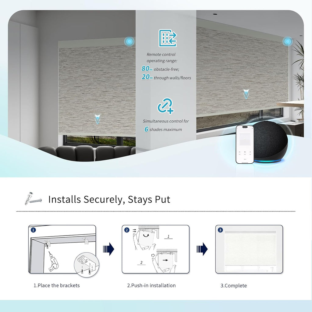 Motorized Blinds with Remote Custom Size Blackout Smart Roller Shades Compatible with Alexa Google, Electric Blinds for Windows