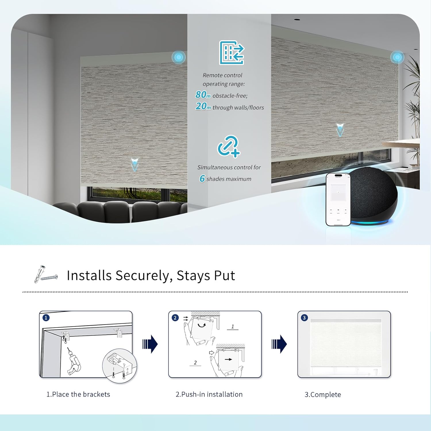 Motorized Blinds with Remote Custom Size Blackout Smart Roller Shades Compatible with Alexa Google, Electric Blinds for Windows