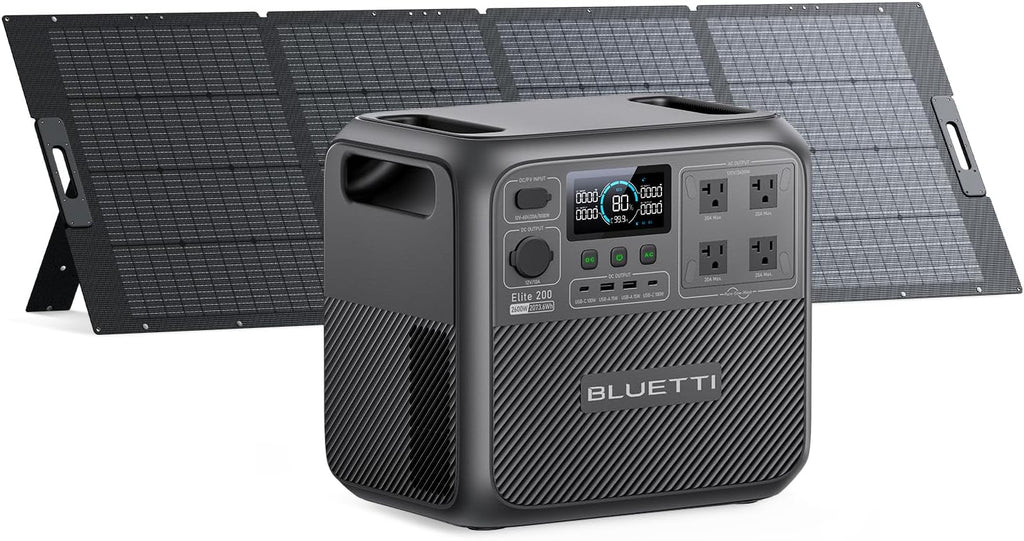 BLUETTI Elite 200 V2 Solar Generator with 350W Solar Panel Included (Ships Separately), 2073.6Wh Portable Power Station w/ 4 2600W AC Outlets, 17-Year Lifespan, LFP Power for Camping, Off-grid