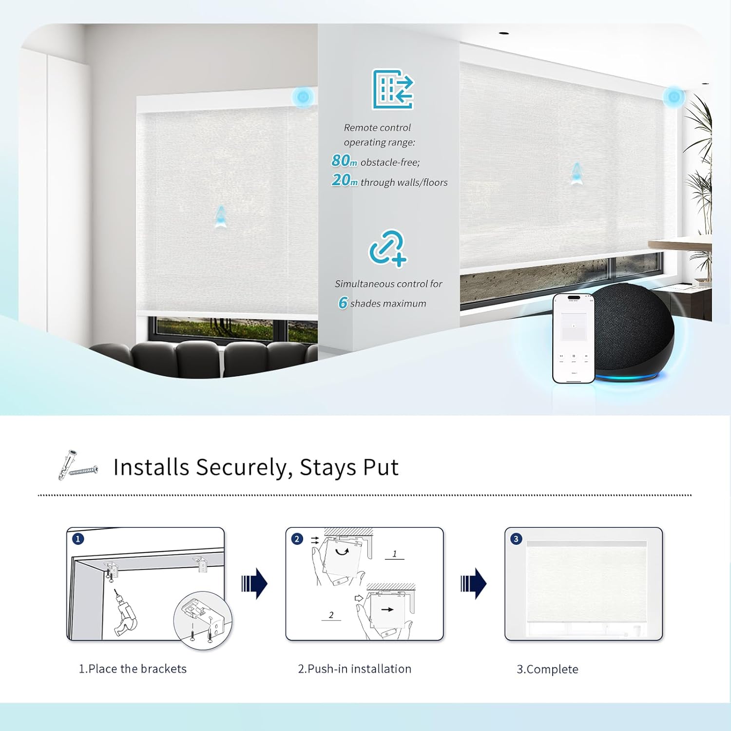 Motorized Blinds with Remote Custom Size Blackout Smart Roller Shades Compatible with Alexa Google, Electric Blinds for Windows