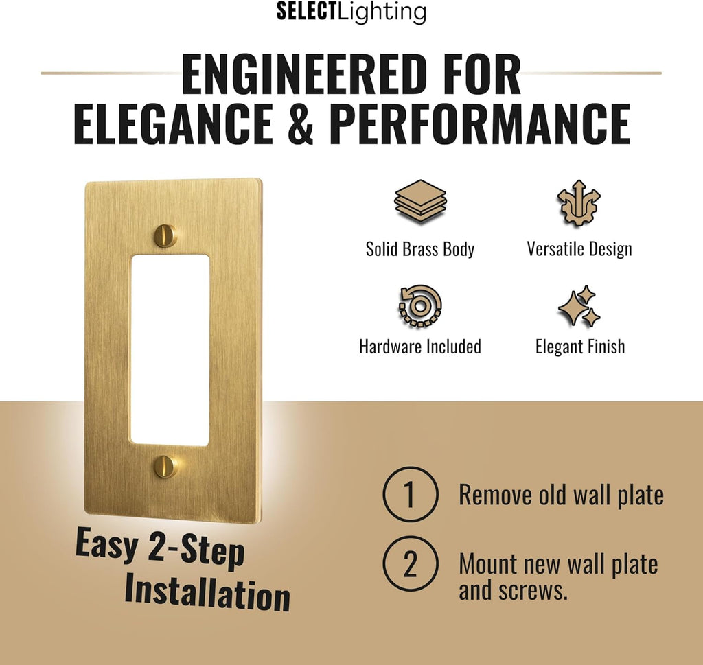1-Gang Satin Brass Wall Plate, Electrical Receptacle Wall Outlet Faceplate, GFI/Rocker Decorator Light Switch Cover