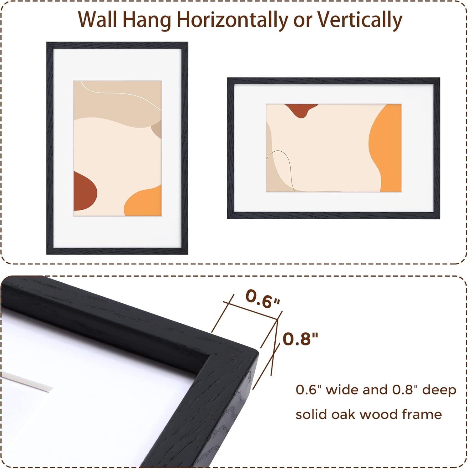 Fun Memories 11x17 Oak Wood Picture Frame in Black, 11"x17" Poster Frame for Wall, Wood Photo Frame 11 x 17 with Tempered Real Glass, 11x17 Frame Matted to 8x12 - Black Color, 1 Pack