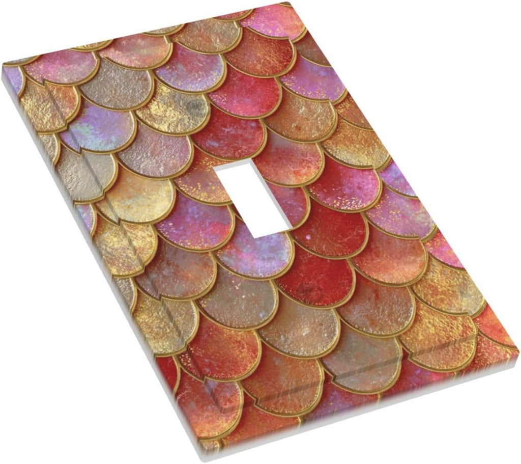Mermaid Glitter Scale Rainbow Gold Fish Scales Decorative Light Switch Cover 1 Gang Single Toggle Device Electrical Faceplate Switchplates Decorator Outlet Wall Plate for Bed Room Home Decor