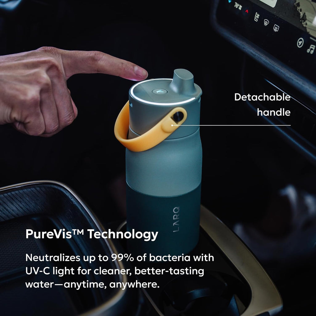 LARQ Bottle PureVis 2 - UV Water Purifier with Self-Cleaning, App Hydration Tracking, Filter Straw, Detachable Handle, Double-Wall Insulated