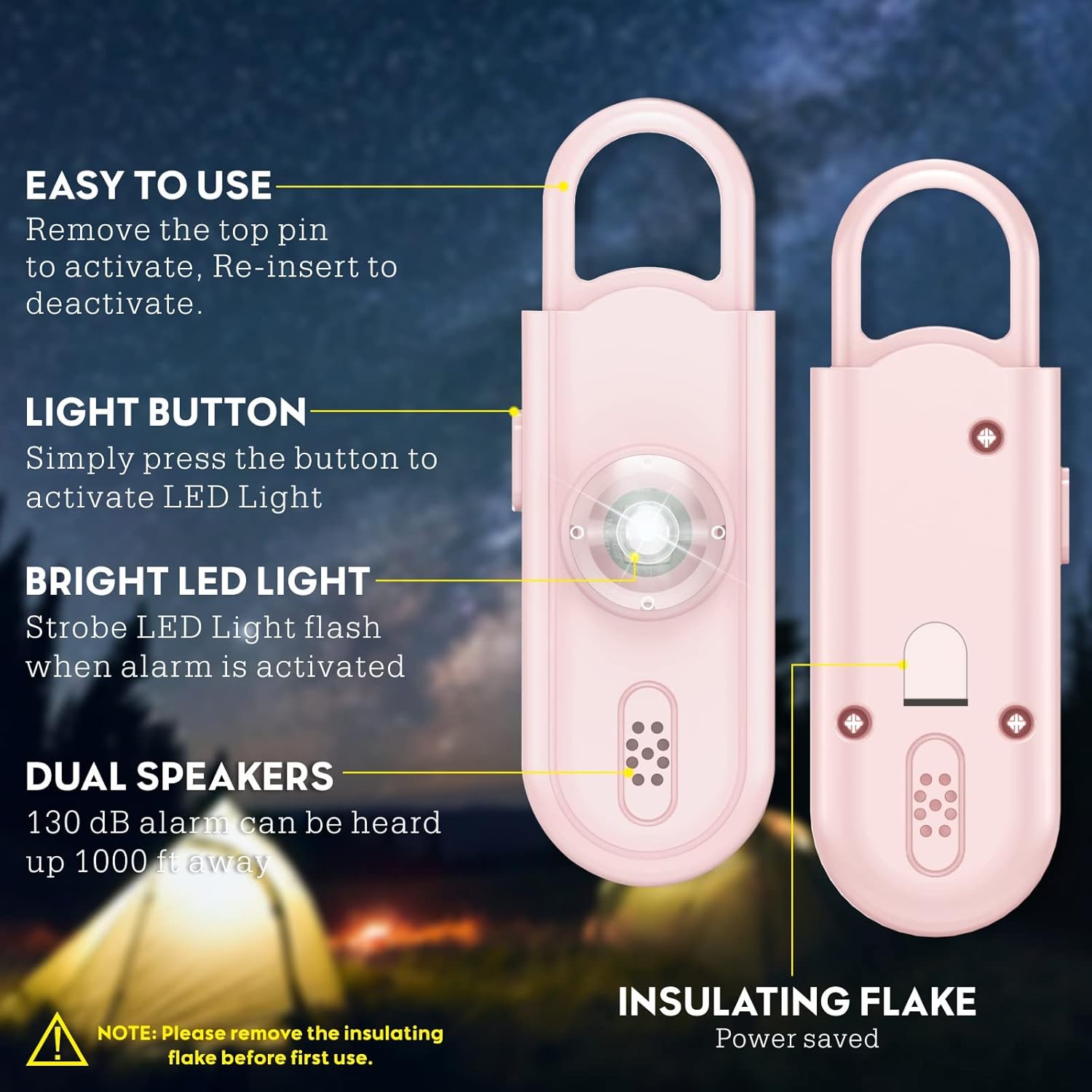 Personal Safety Alarm Keychain for Women 2PCS -130 dB Loud Siren with SOS Strobe Light, Flashlight, Double Speakers, Safe Defense Key Chain for Girls Kids Elders Emergency Call