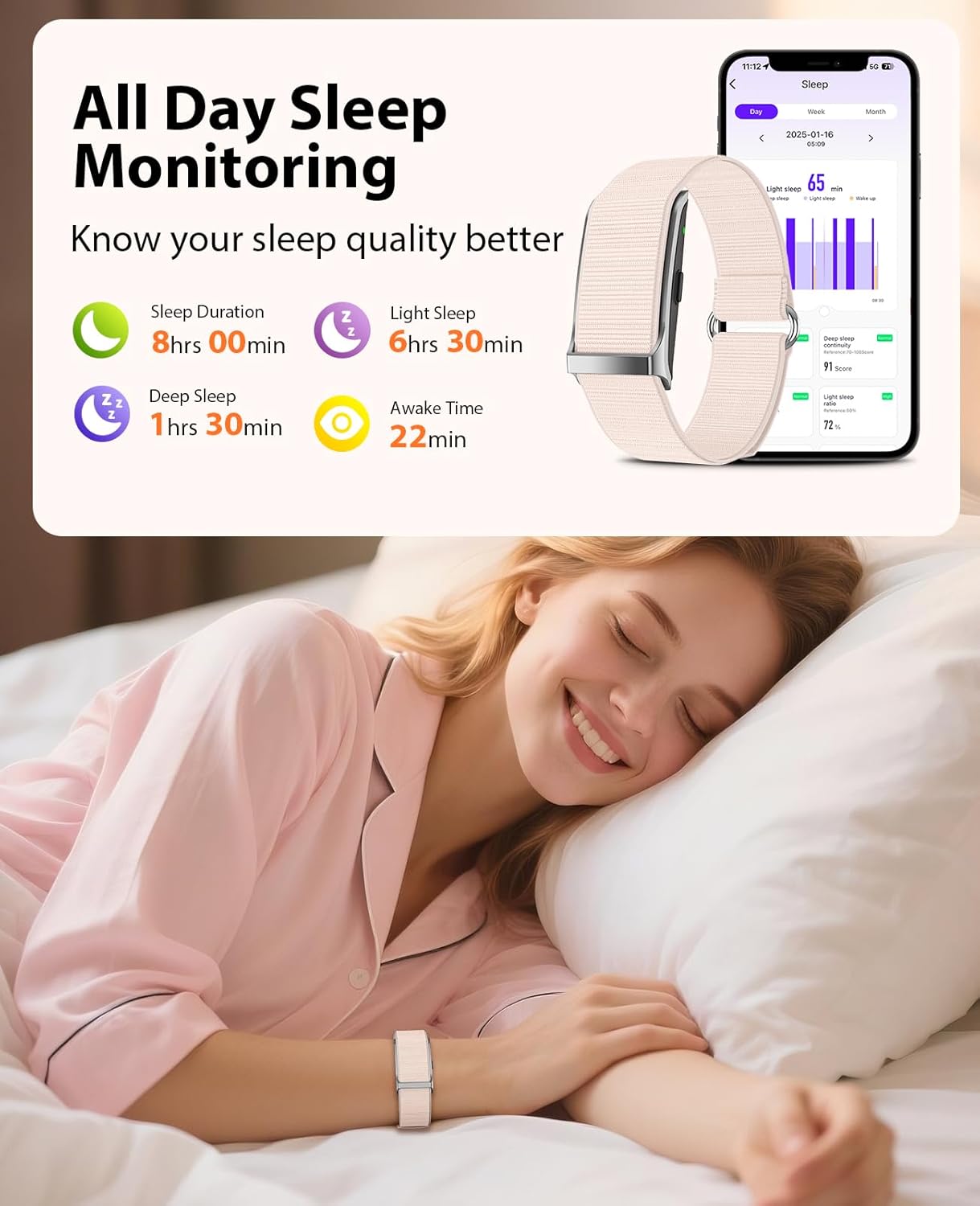 Smart Bracelet, Wearable Activity & Fitness Tracker Band, 24H Sleep Tracker, All-Day Continuous Heart Rate Blood Pressure Stress HRV Monitor, 173 Sport Modes Smart Wristband with 2 Bands, Free APP