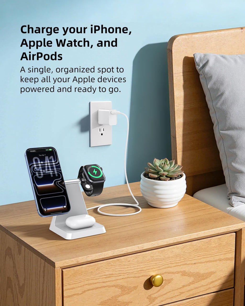 Charging Station for Multiple Devices Apple: 3 in 1 Magnetic Wireless Charger Stand for MagSafe-Compatible Nightstand Charging Dock for iPhone 17 16 15 14 13 12 Pro Max Plus Apple Watch Airpods