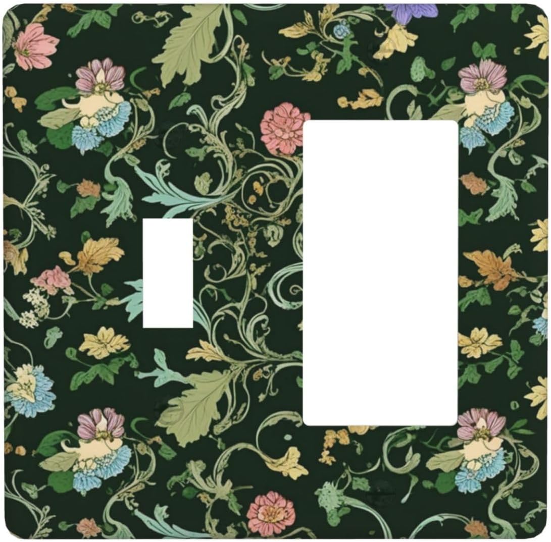 Decorative Outlet Covers Vintage Green Leaf Plant Rustic Pink Flower 2 Gang 1 Gang Wall Plate Cover Single Toggle Rocker Combo Light Switch Cover Plate Face Plate