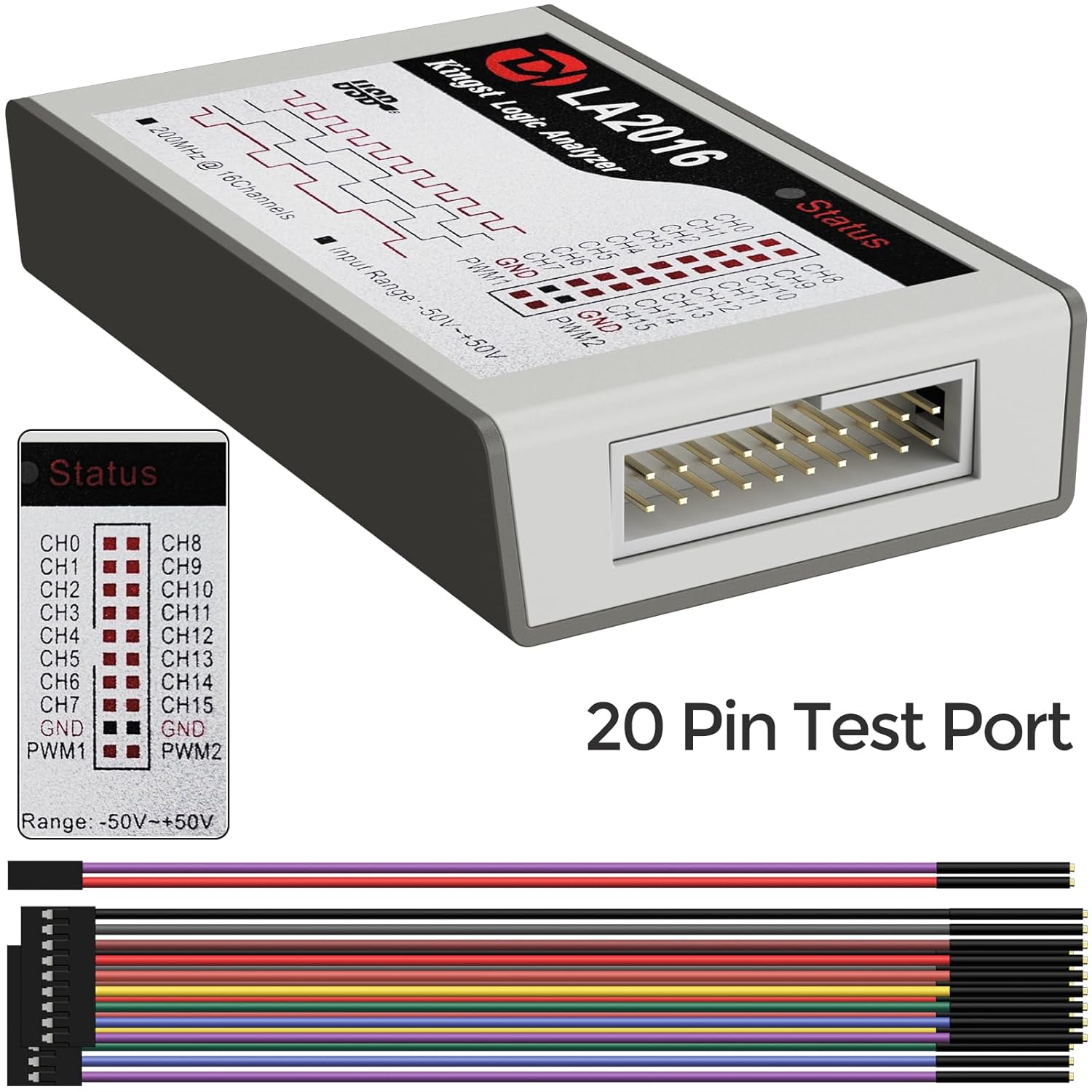 USB Logic Analyzer LA2016 16 Channel 200MHz 1G Memory with English PC Software Portable High Speed Supports I2C SPI CAN UART for Windows MacOS Linux