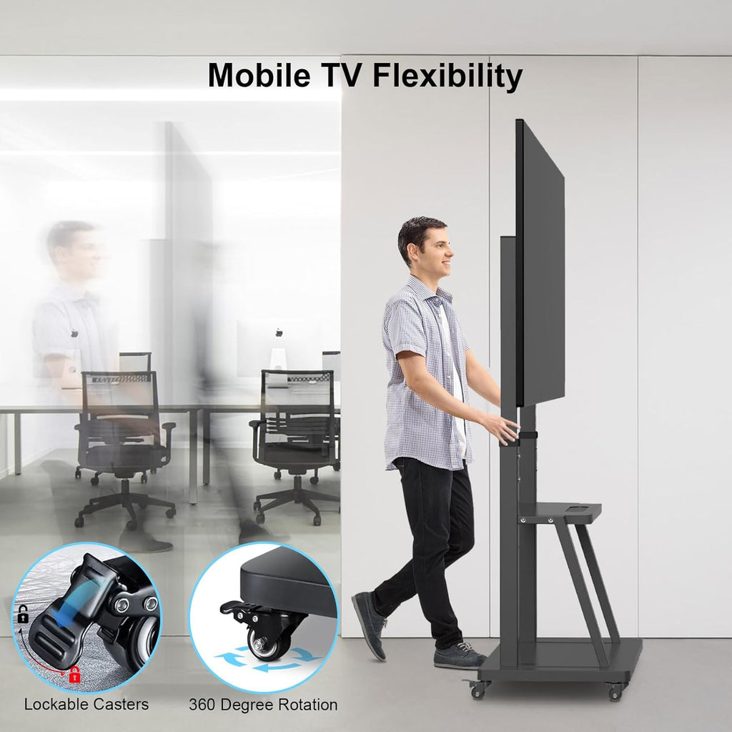 Smart Board Stand with Wheels,Height Adjustable Mobile Rolling Stand for Classroom & Office, Holds up to 300lbs, Whiteboard Portable Cart on Wheels (for 43-65 Inch Smart Board)