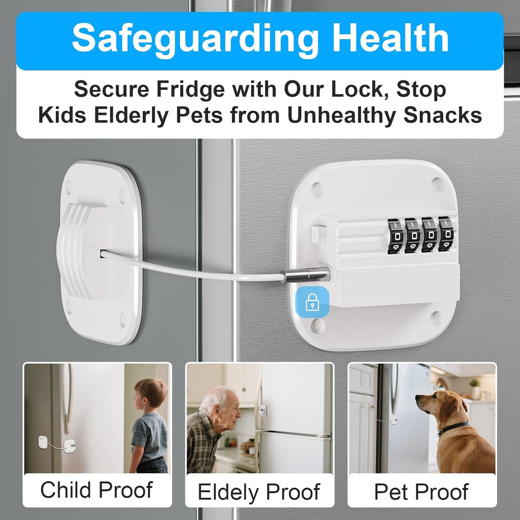 2 Pack Fridge Lock with Combination, No Key Required, Upgrade Refrigerator Lock with Adhesive and Screws, Freezer Cabinet Pantry Drawer Latch to Keep Door Closed, for Kids Adults Cats & Dogs, White