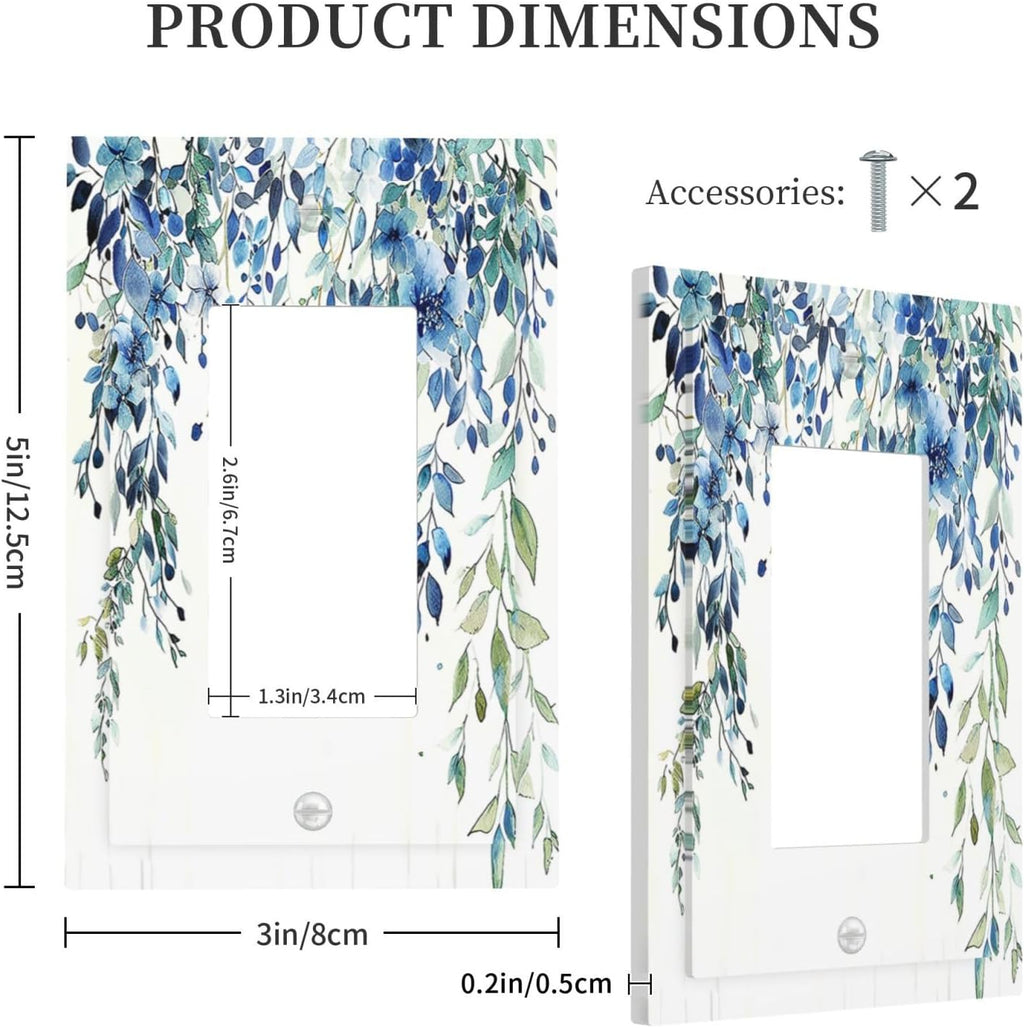 Decorative Outlet Covers Boho Vintage Flowers Blue Green Sage 1 Gang Single Rocker Light Switch Cover Plate Wall Plates GFCI Faceplate for Bedroom Farmhouse Decor